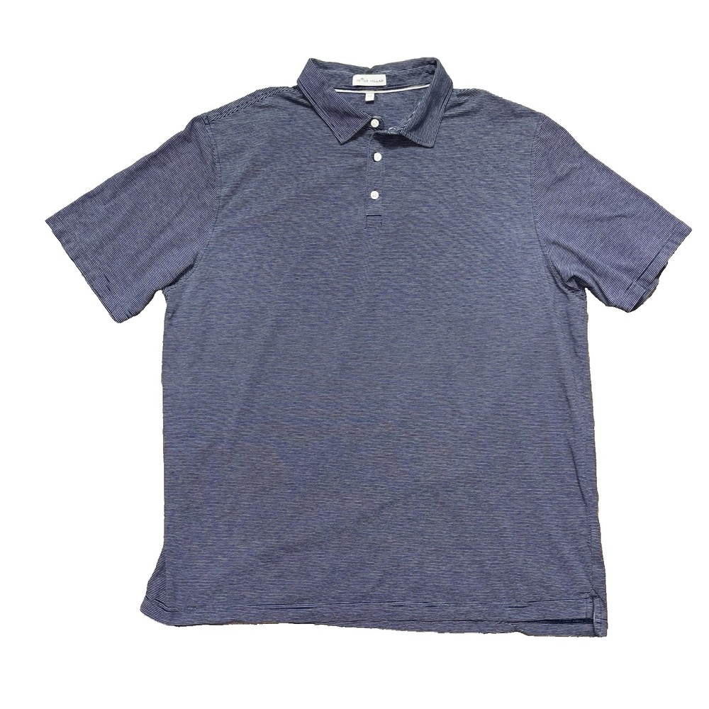 Peter Millar Polo Shirt Mens XXL Blue Stripe Silk Blend Golf Short Sleeve